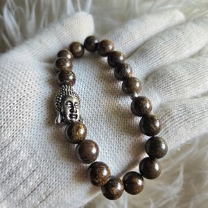 Bronzite Stone Beaded Bracelet – Handmade Grounding Jewelry with Buddha Charm